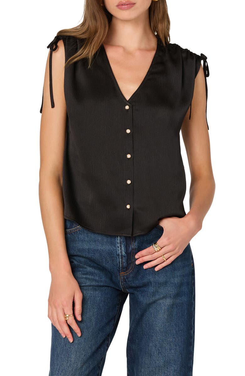 ASTR the Label Gathered Tie Shoulder Top, Main, color, Black