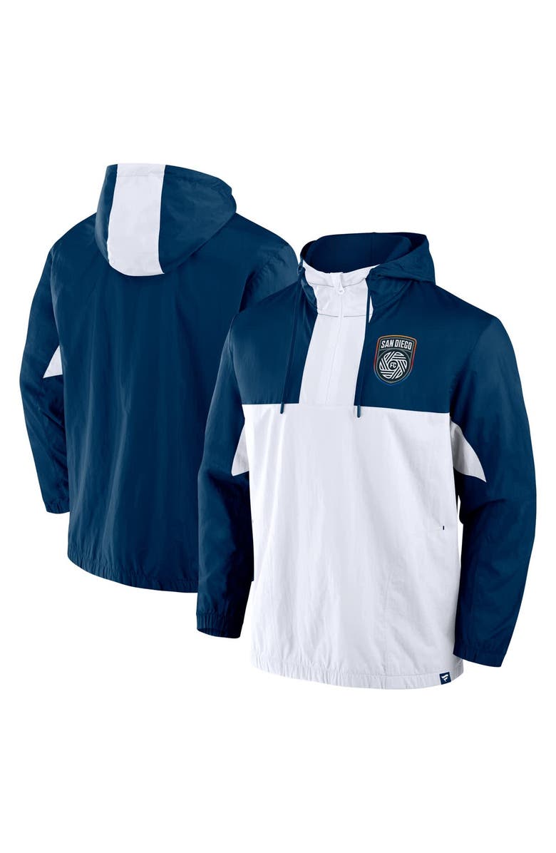 FANATICS Men's Fanatics Navy San Diego FC Free Kick Woven Quarter-Zip Hoodie Jacket, Main, color, 