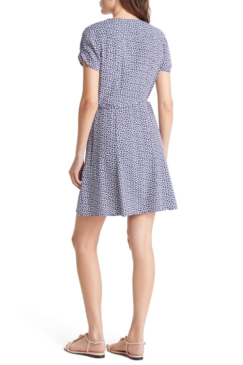 Print Short Sleeve Wrap Dress, Alternate, color, NAVY/ WHITE AOP