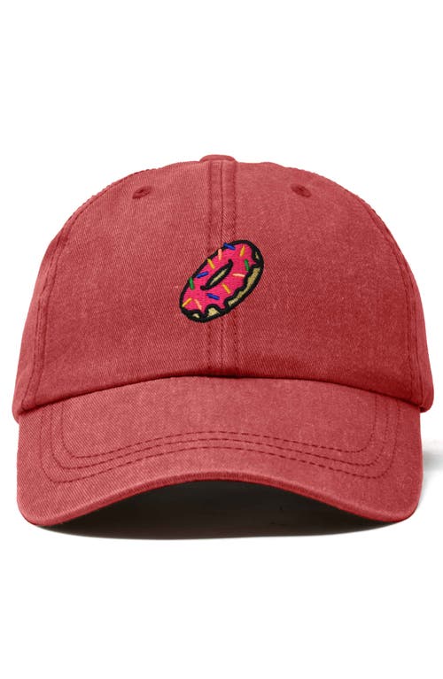 Dalix Donut Embroidered Adjustable Cap In Washed Red