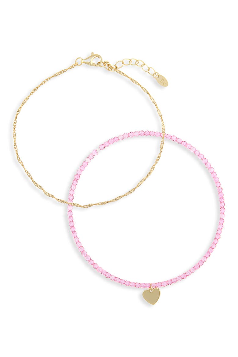 Two-Piece Heart Charm & Chain Bracelet Set, Main, color, GOLD