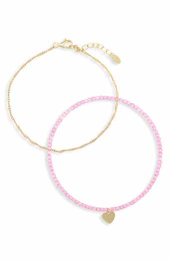 Two-Piece Heart Charm & Chain Bracelet Set