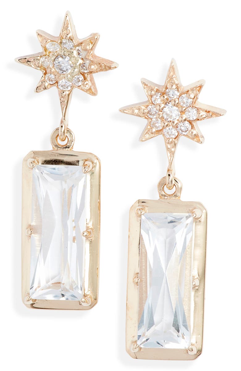 Anzie Starburst White Topaz Drop Earrings, Main, color, Yellow Gold/ White