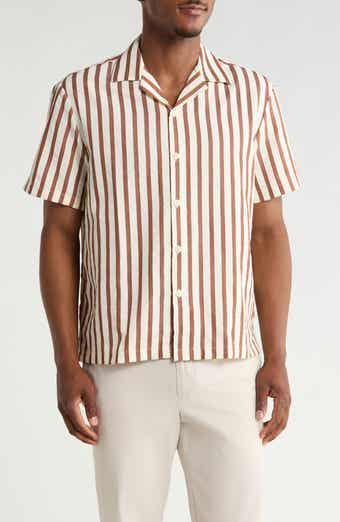 Vertical Stripe Short Sleeve Button-Up Shirt