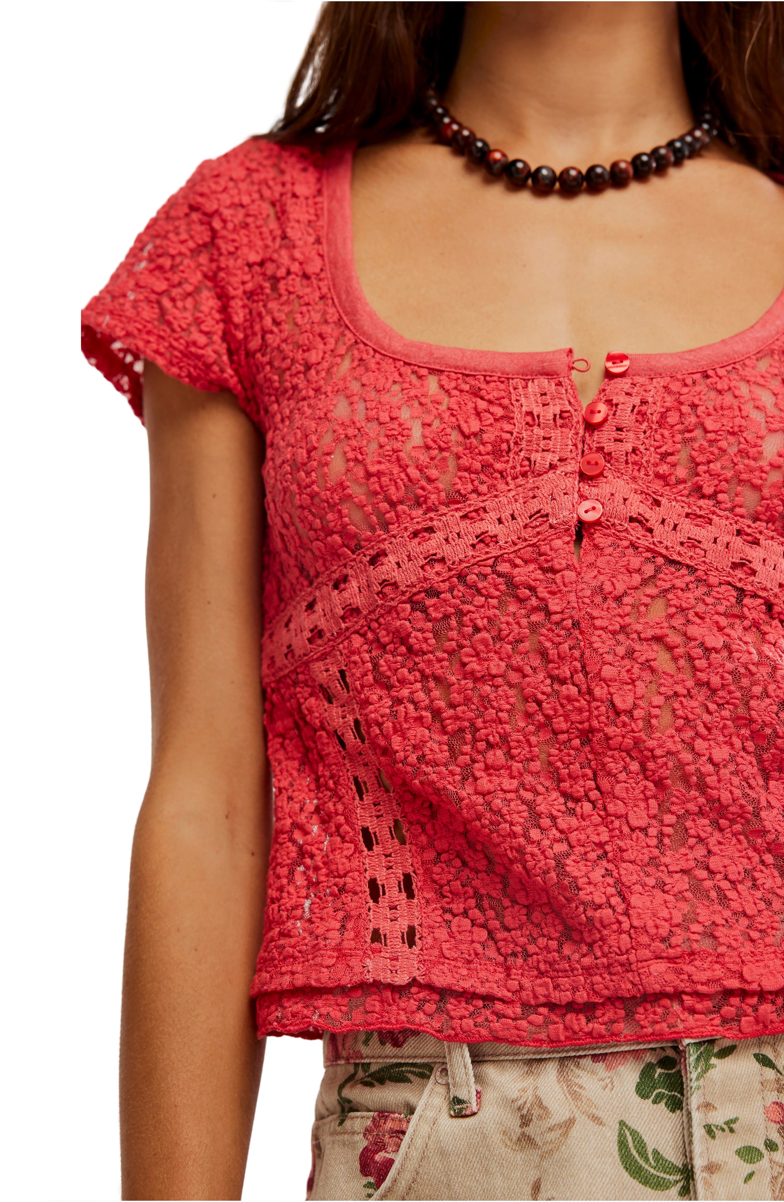 Free People Claro Semi Sheer Lace & Tulle Top — фото 4
