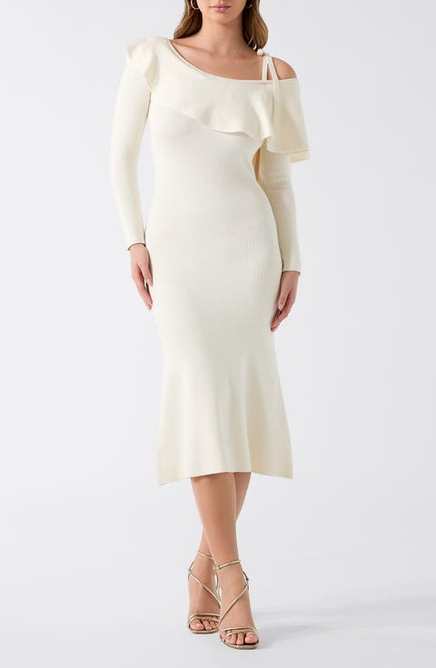 Ambrosia One-Shoulder Long Sleeve Knit Midi Dress