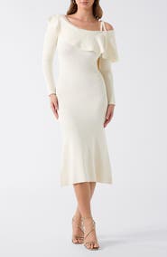 GUESS Ambrosia One-Shoulder Long Sleeve Knit Midi Dress