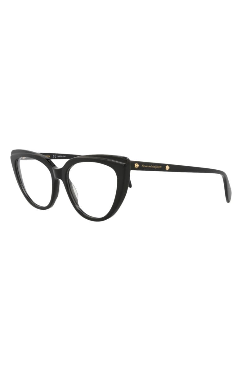 McQueen 53mm Cat Eye Optical Glasses, Alternate, color, Black Black Transparent
