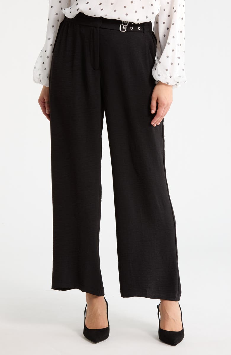 Adrianna Papell Side Belted Airflow Wide Leg Pants, Main, color, Black
