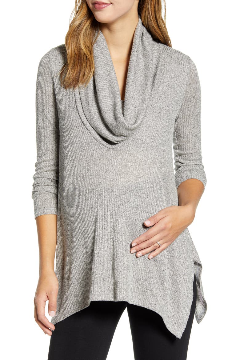 Cowl Neck Maternity/Nursing Top, Main, color, GREY