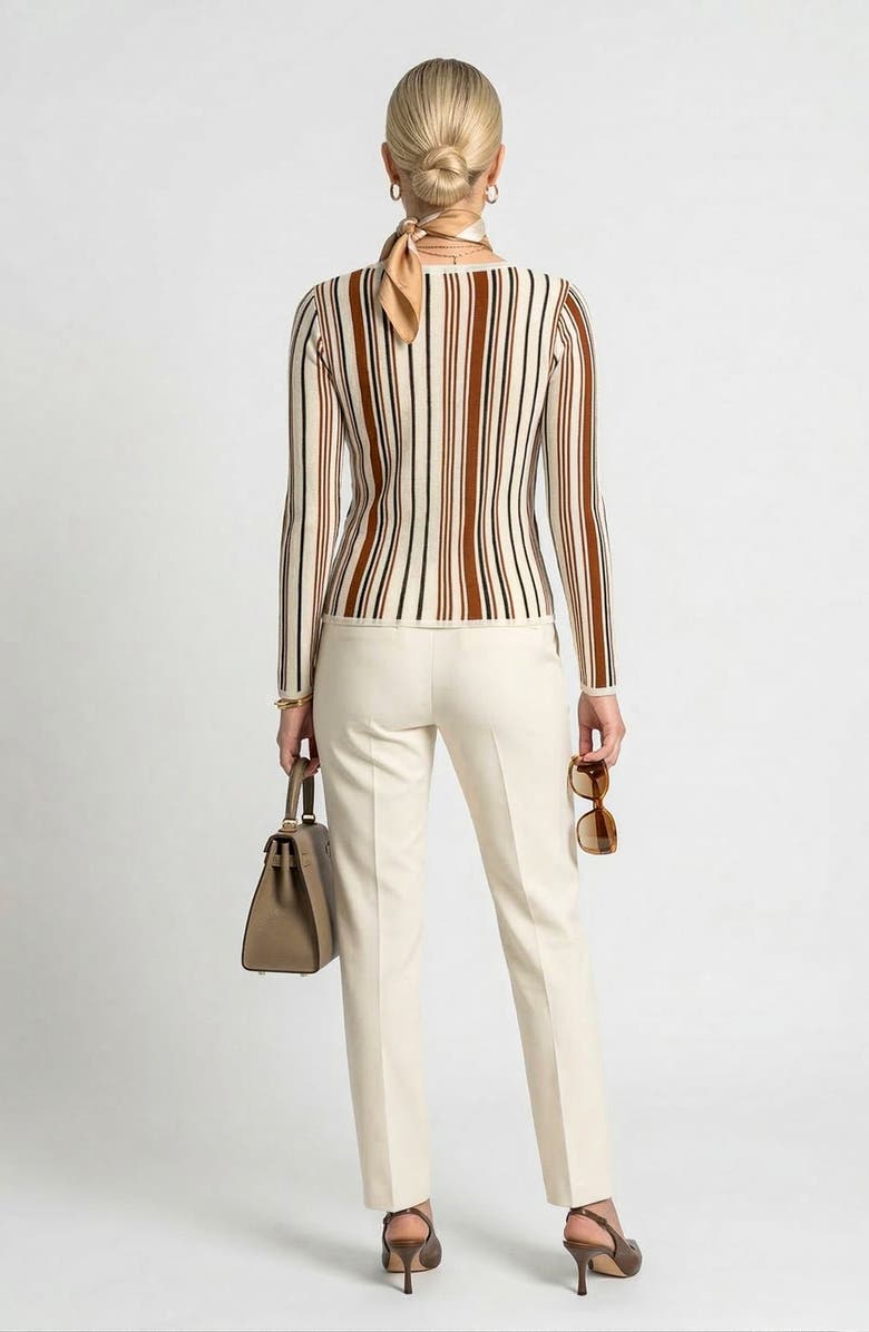 Knit & Lounge Long Sleeve Sweater Top with V Neck and Vertical Stripe Pattern, Alternate, color, Striped