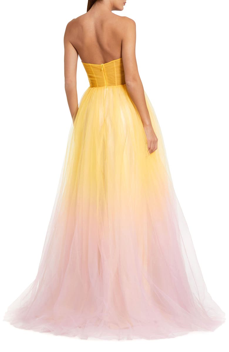 Mac Duggal Strapless Sweetheart Ombre Tulle Ballgown, Alternate, color, Pink Lemonade