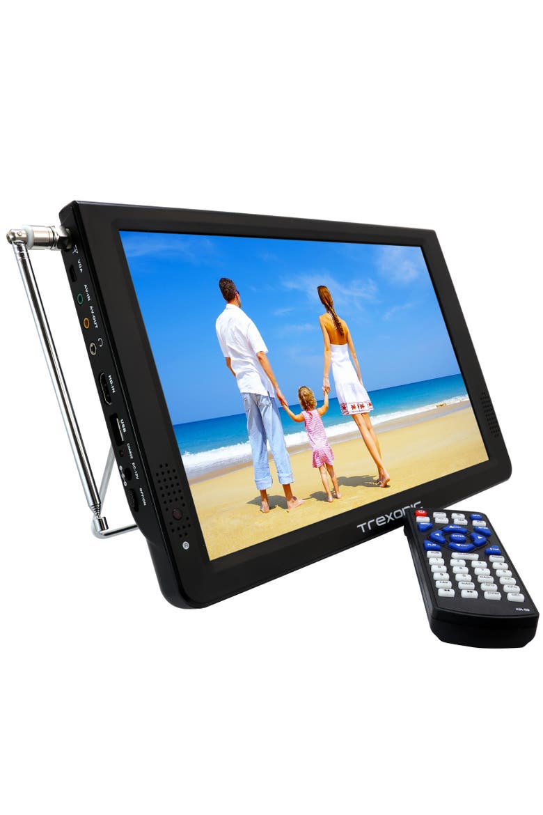 Lightweight Rechargeable Widescreen 12" LED Portable TV, Alternate, color, Black