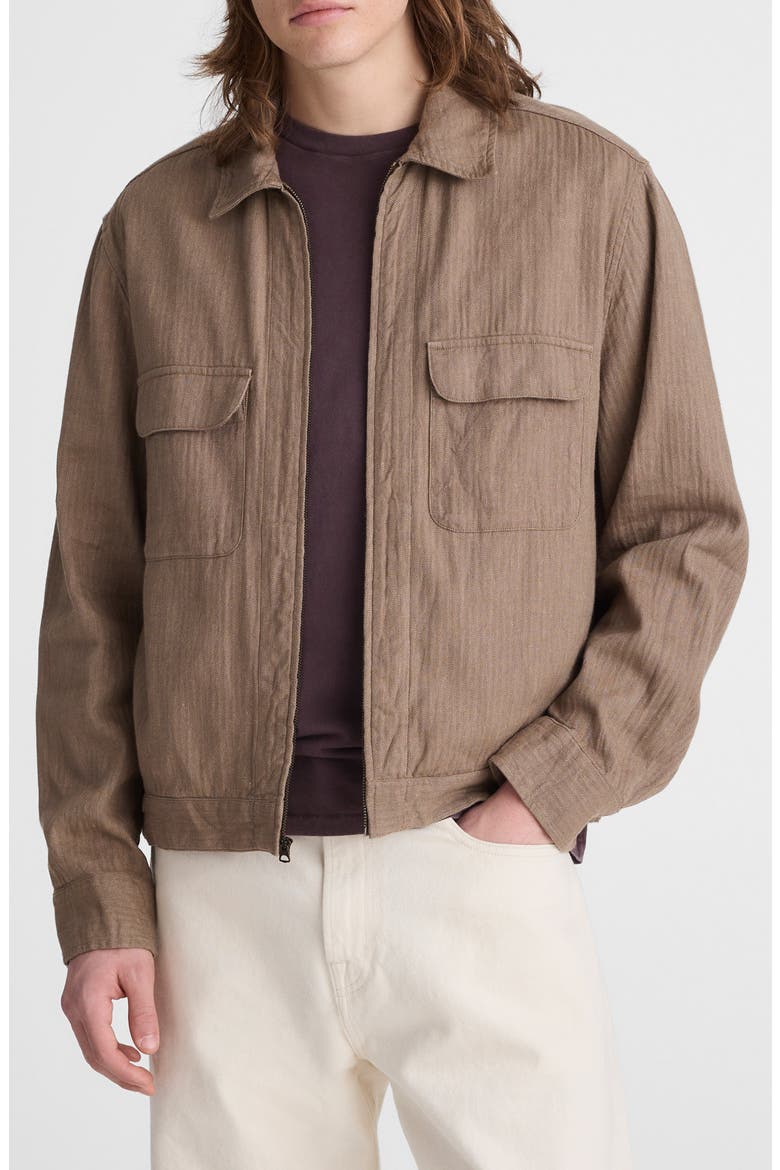 Herringbone Zip Front Cotton & Linen Jacket, Main, color, OLIVE