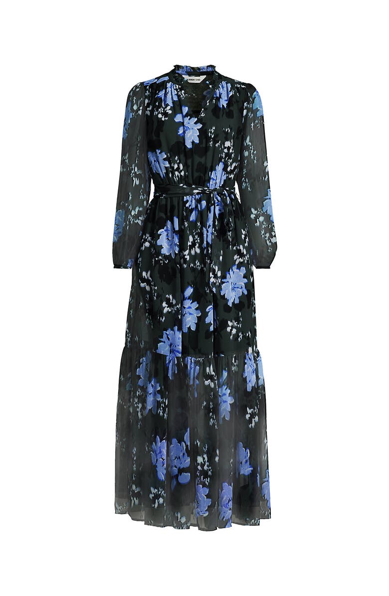 Lands' End Chiffon Tiered Long Sleeve Maxi Dress, Alternate, color, Evening Forest Painted Floral