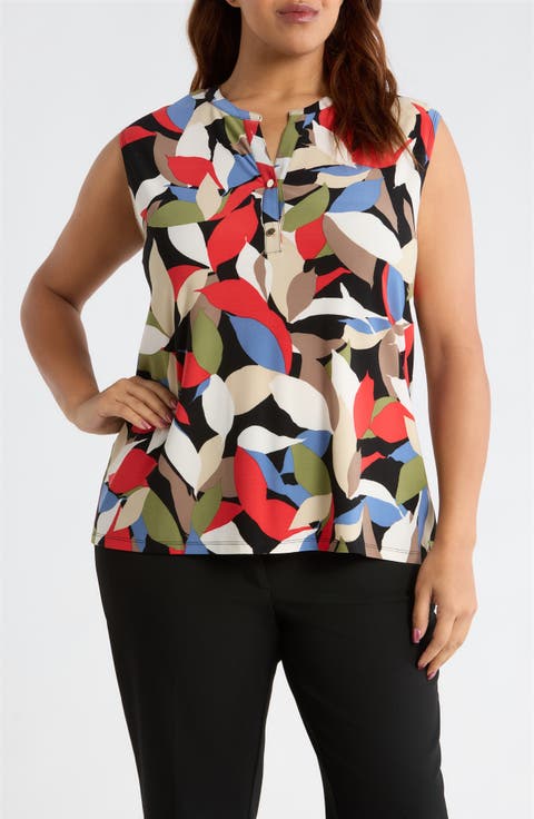 Leaf Print Knit Top (Plus)