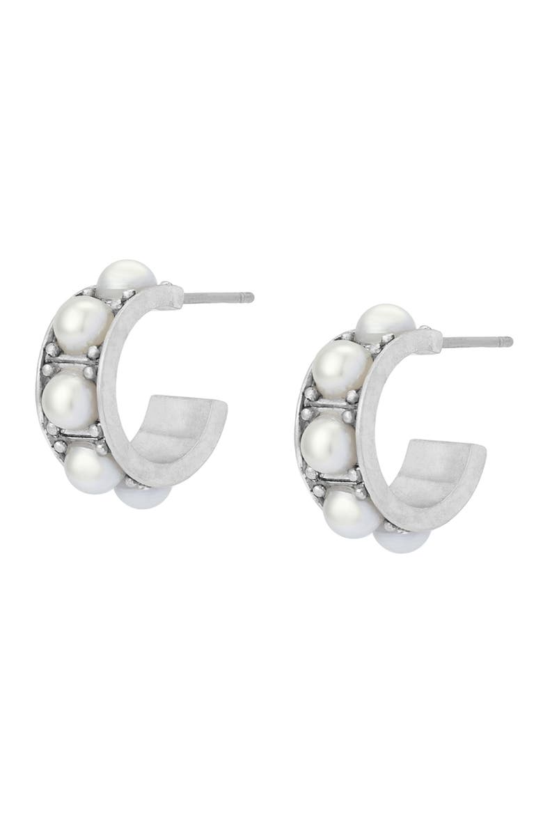 Imitation Pearl Small Huggie Earrings, Alternate, color, PEARL/ WARM SILVER