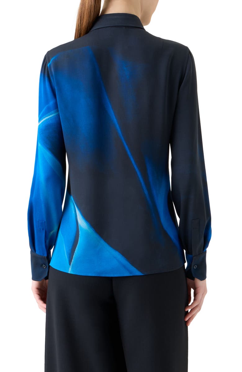 Akris Cyanotype Print Silk Crepe Button-Up Shirt, Alternate, color, Navy-Royal