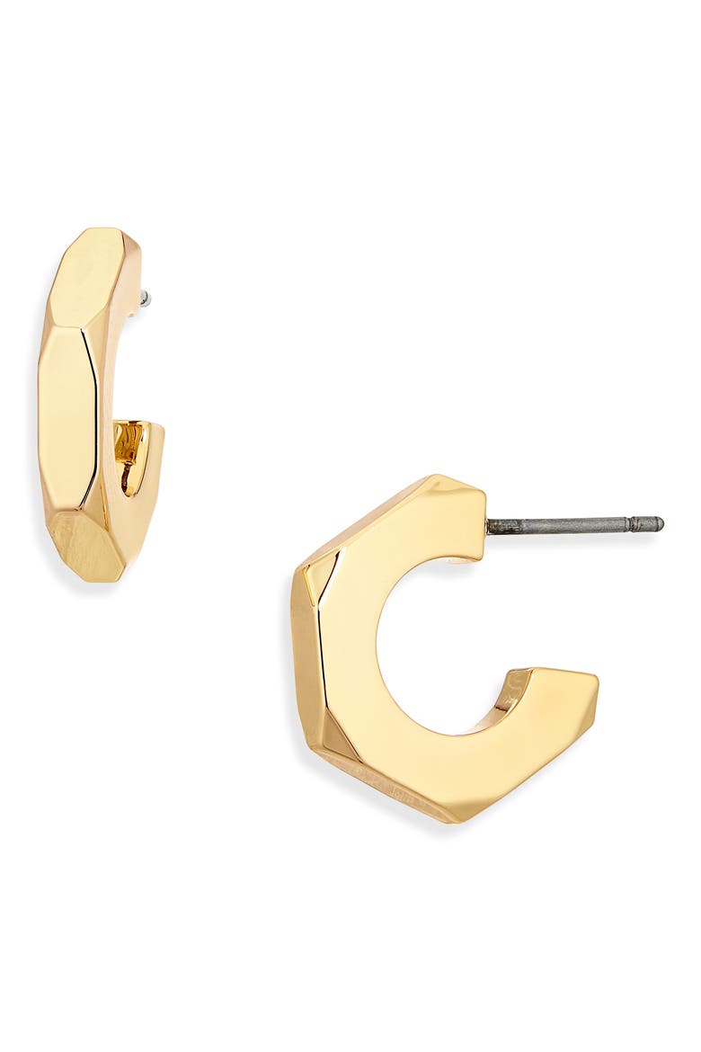 Hexagonal Huggie Hoop Earrings, Main, color, GOLD