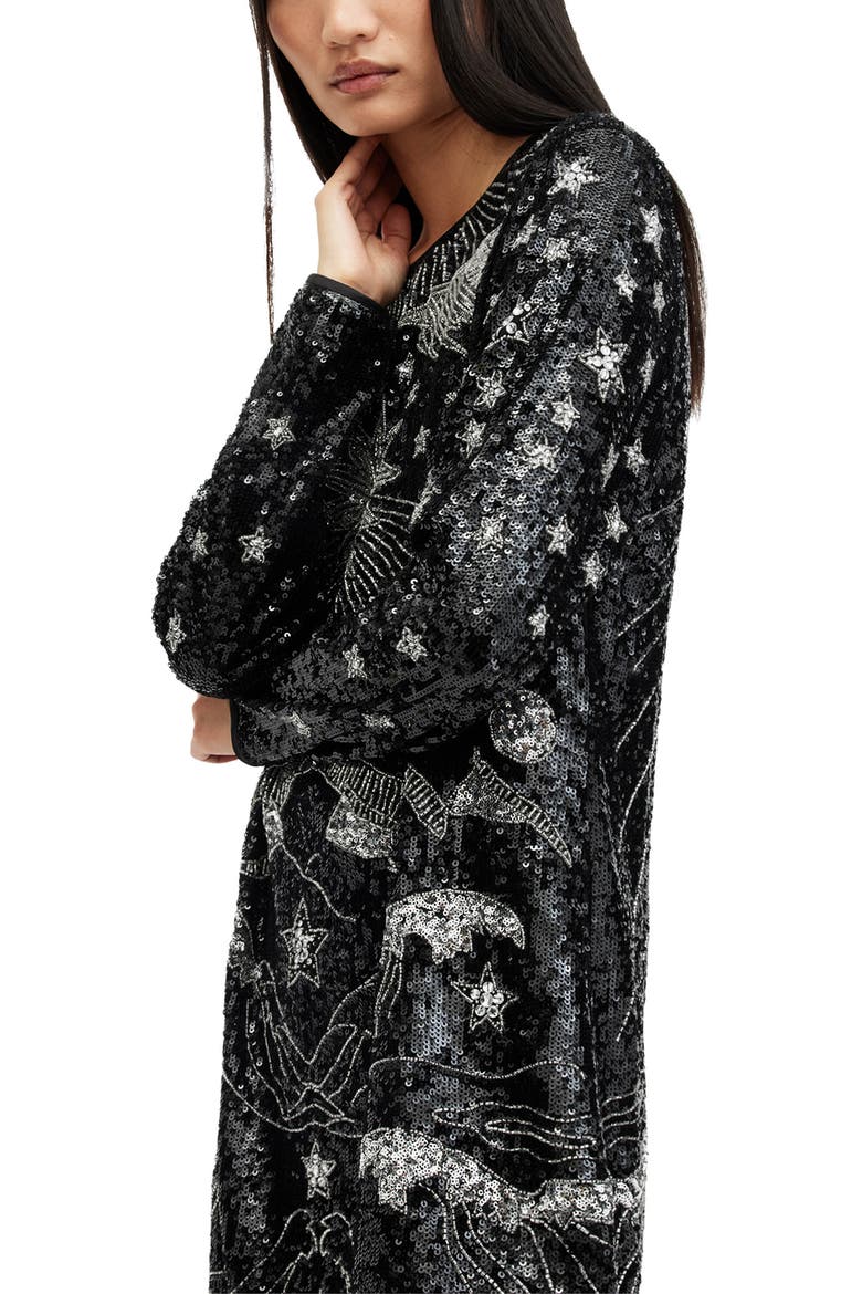Noushka Mixed Sequin Print Long Sleeve Dress, Alternate, color, BLACK/ SILVER