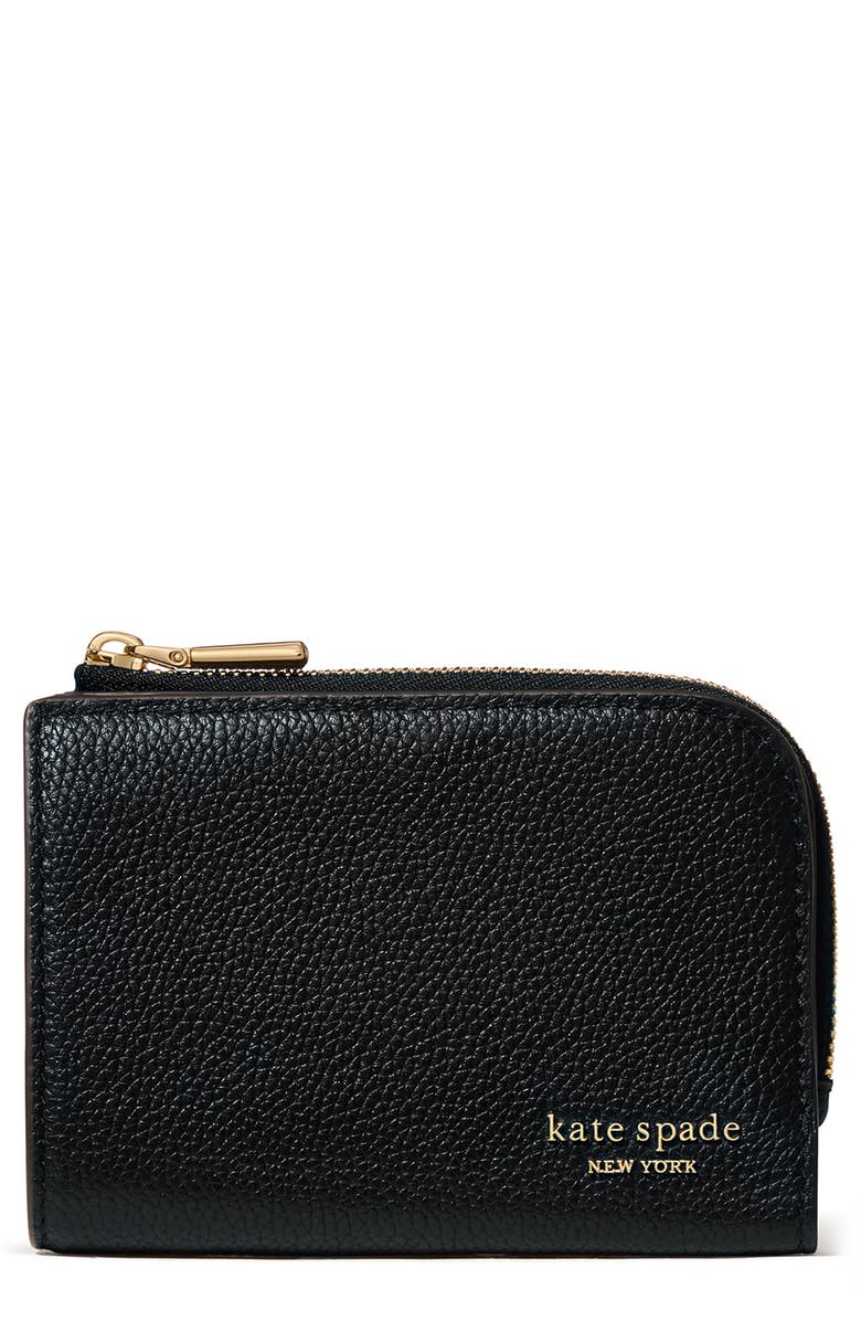 Kate Spade New York devin pebbled leather small bifold wallet, Main, color, Black