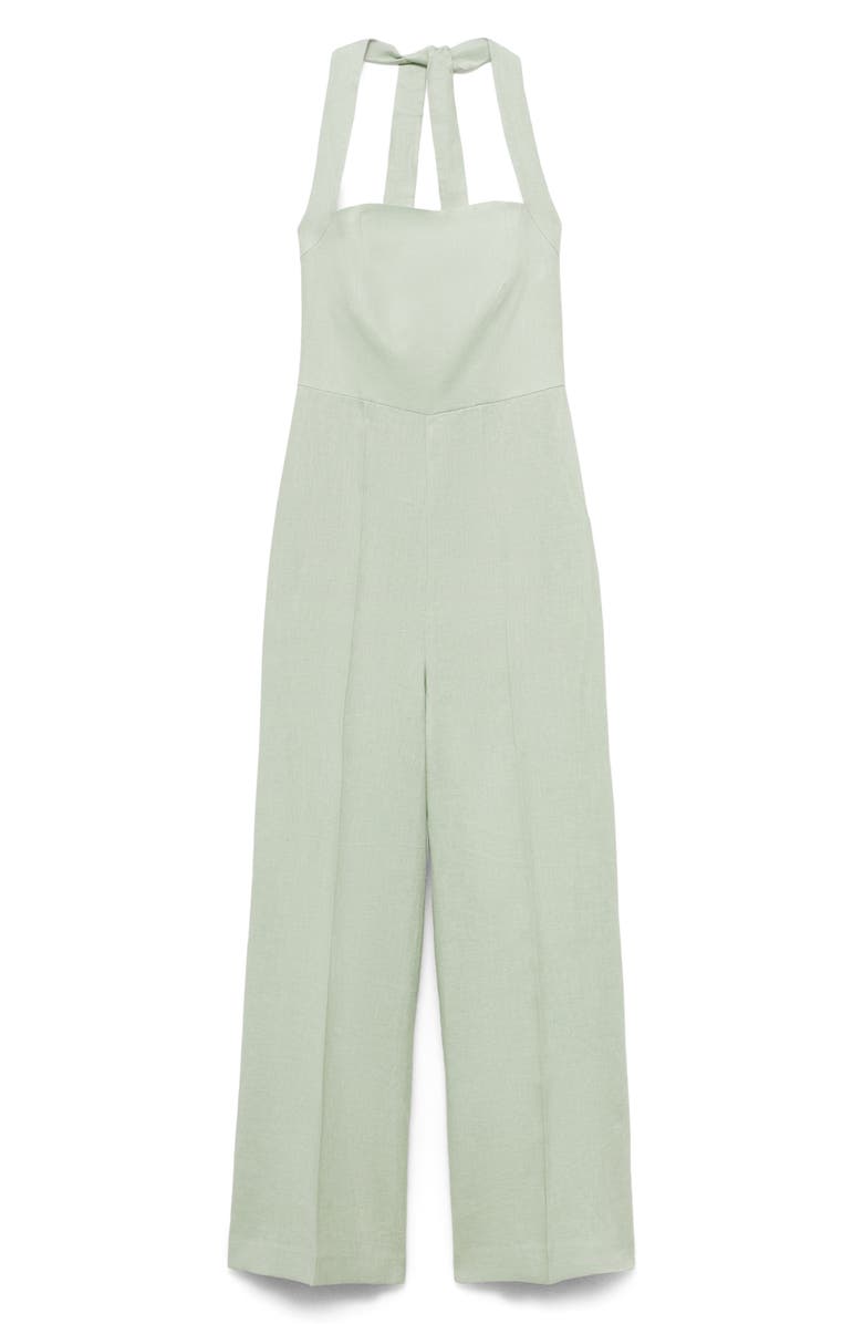 MANGO Halter Linen Jumpsuit, Alternate, color, Pastel Green