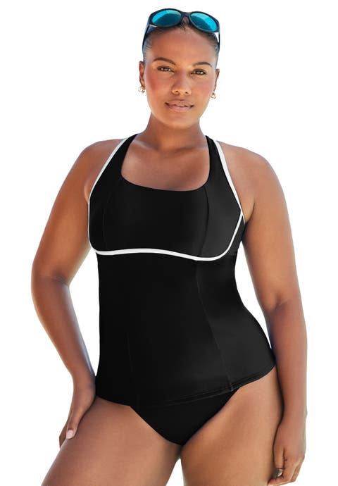 Chlorine Resistant Square Neck Contrast Trim Tankini Top