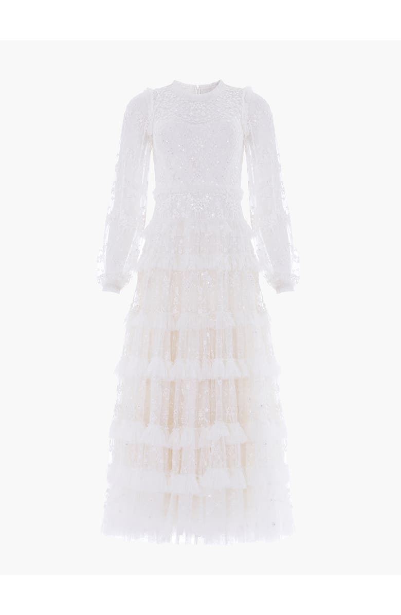 Needle & Thread Blossom Long Sleeve Lace Ankle Gown, Alternate, color, Swan White