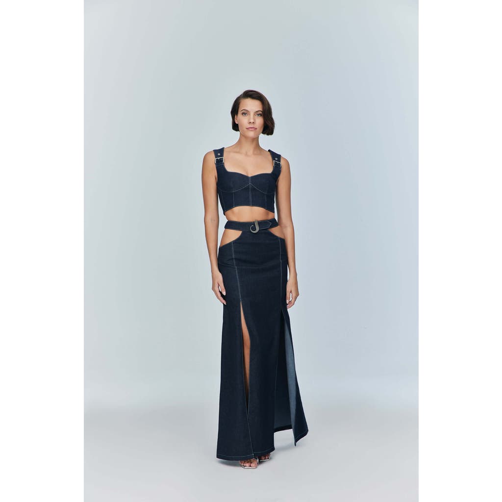 Jendue Us Siena Maxi Denim Skirt In Blue