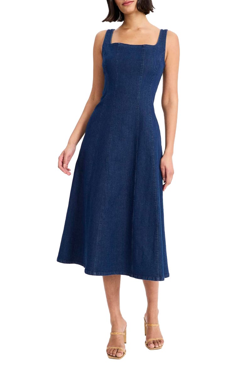 Sleeveless Denim Midi Dress, Main, color, DARK WASH