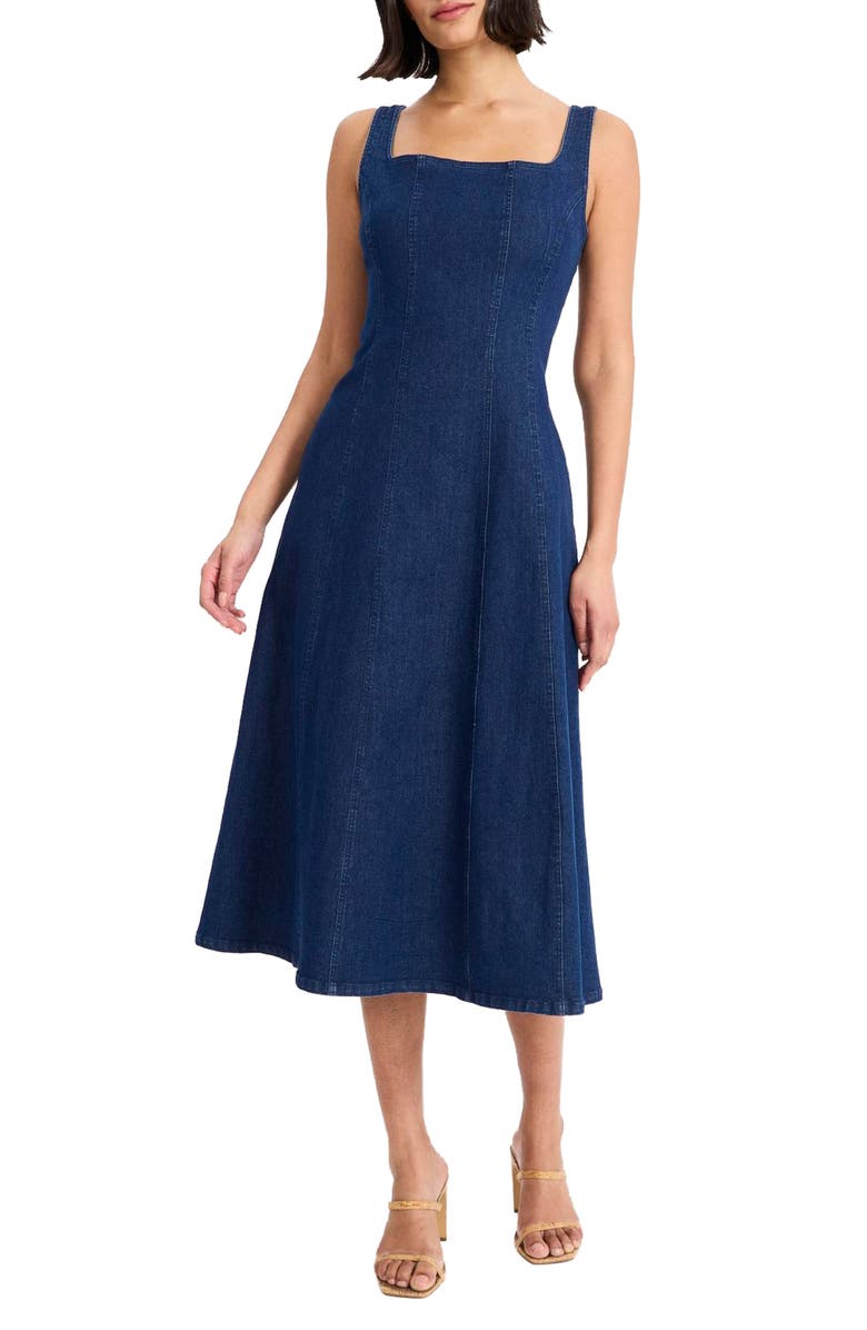 Maggy London Sleeveless Denim Midi Dress, Main, color, Dark Wash