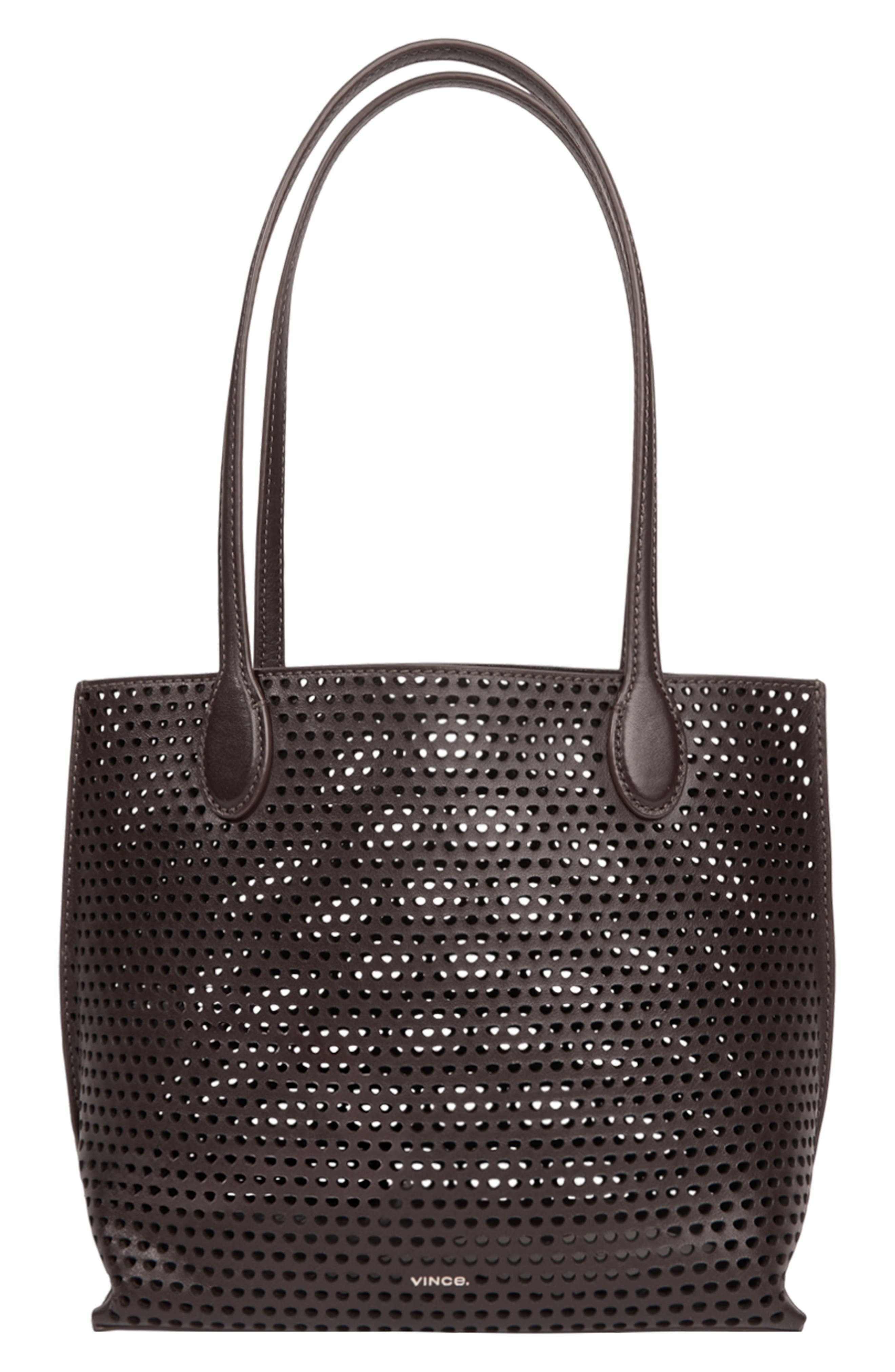 Vince Small Athene Perforated Nappa Leather Tote, Alternate, color, Cacao
