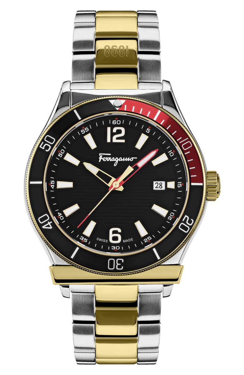 FERRAGAMO 1898 Sport Chronograph Bracelet Watch, 43mm, Main, color, Gold