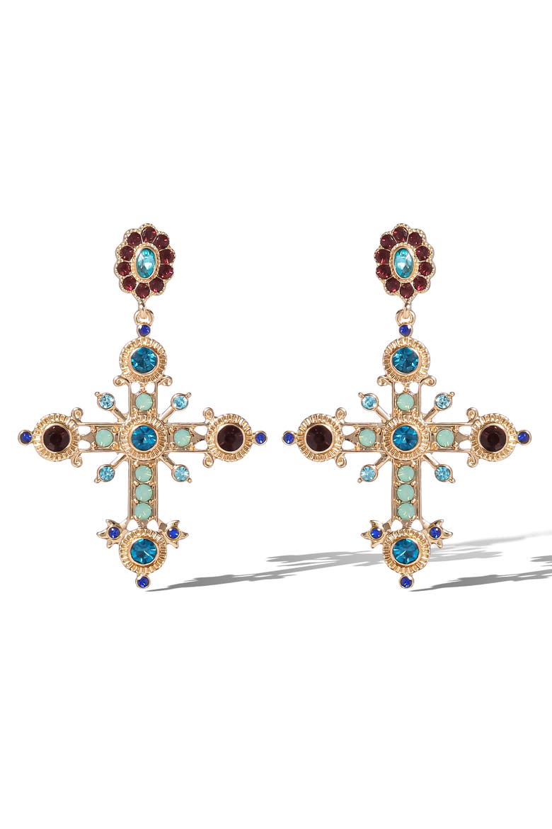 Boho Luxe Cross Drop Earrings, Main, color, Gold