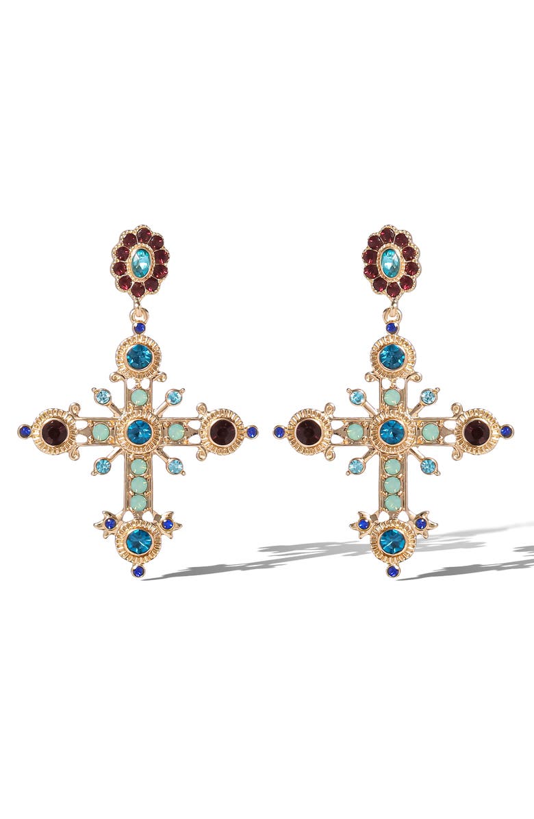 Jessica Simpson Boho Luxe Cross Drop Earrings, Main, color, Gold