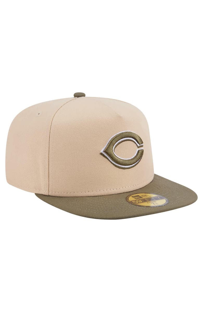 New Era Men's New Era Light Beige/Olive Cincinnati Reds Two-Tone Color Pack A-Frame 59FIFTY Fitted Hat, Alternate, color,