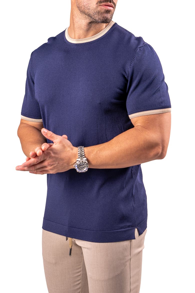 Tipped Short Sleeve Sweater, Alternate, color, BLUE