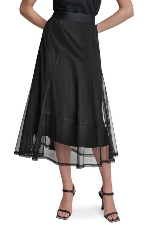 Layered Mesh Midi Skirt