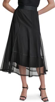 DKNY Layered Mesh Midi Skirt