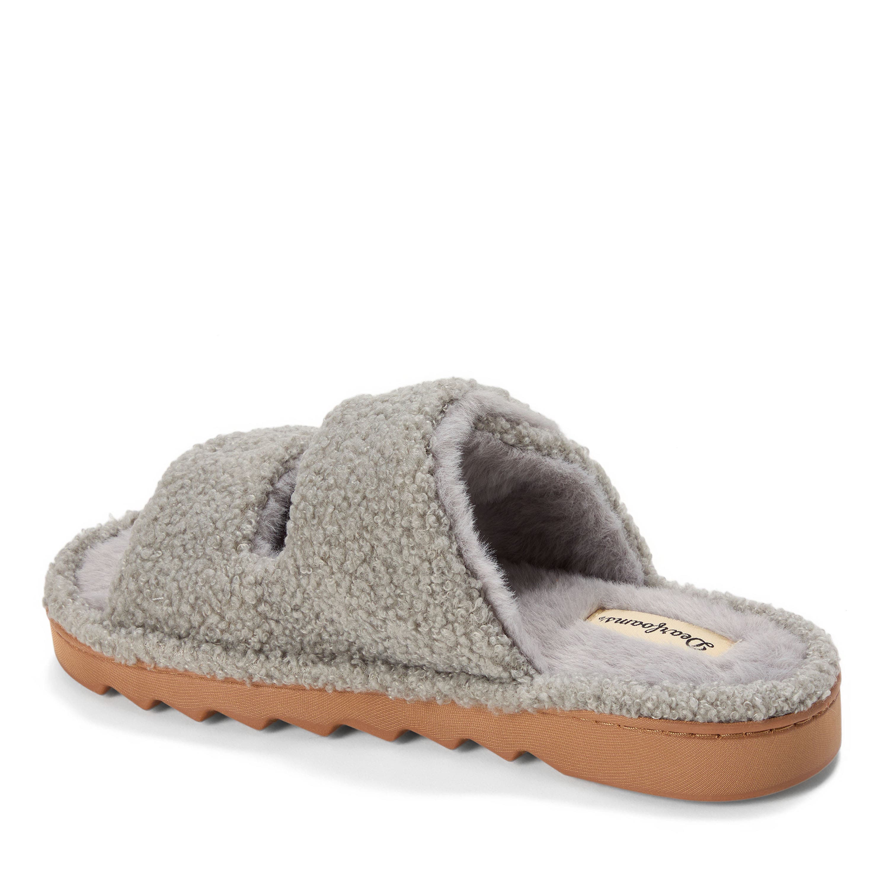 DEARFOAMS Regina Teddy Double Band Slide Slipper, Alternate, color, Sleet