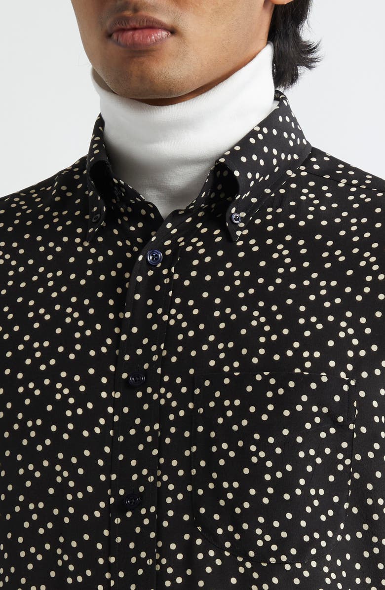 TOM FORD Irregular Polka Dot Silk Crêpe de Chine Shirt, Alternate, color, Black/ White