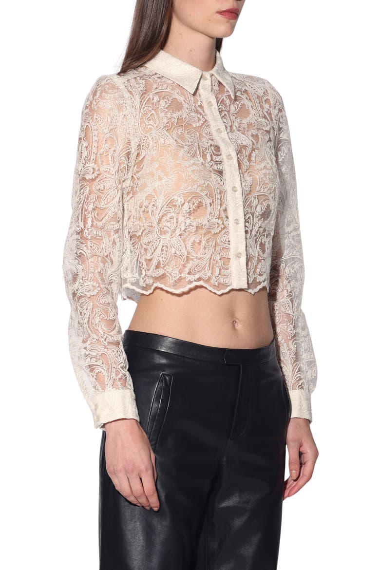 Nicollette Embroidered Lace Crop Button-Up Shirt, Alternate, color, VANILLA