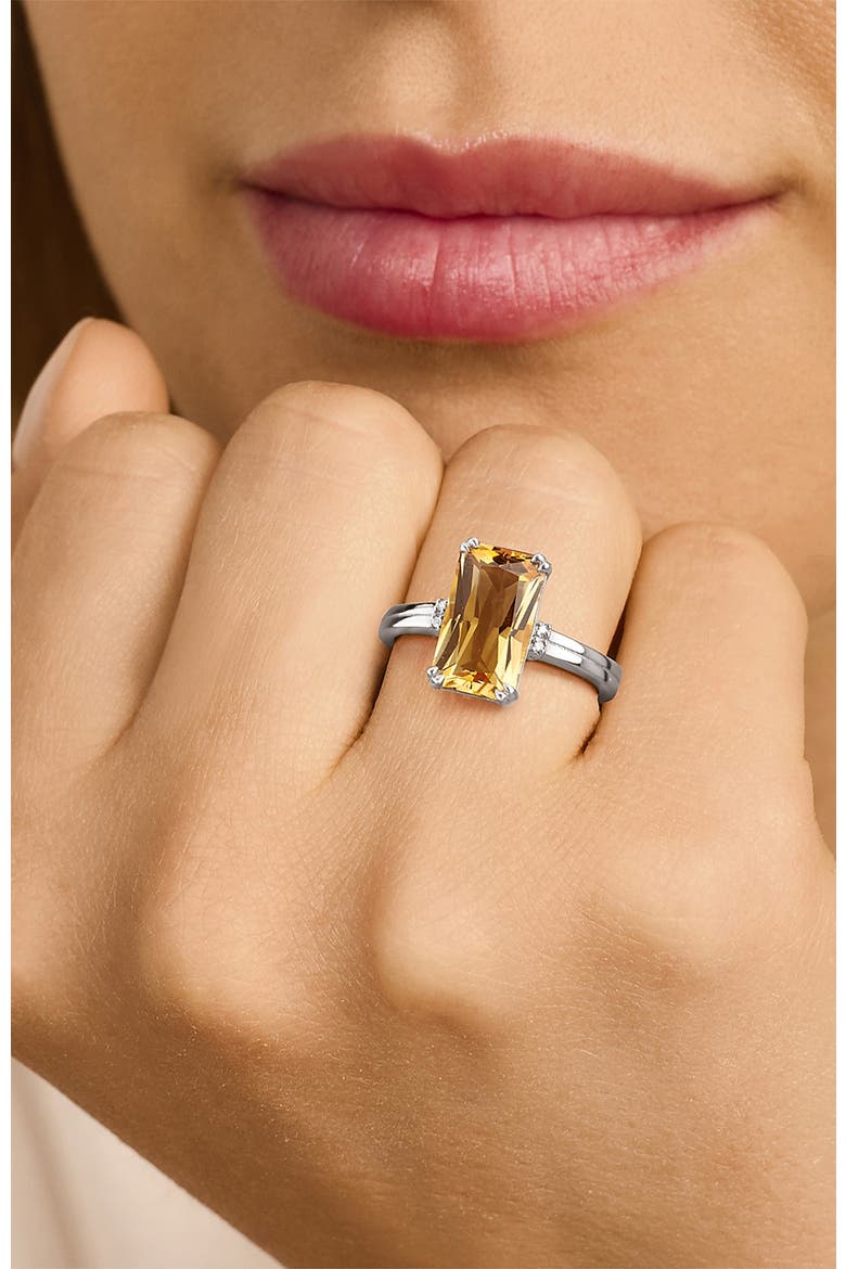 Citrine Diamond Ring | 4 natural diamonds - 1 citrine gemstone | 925 Sterling Silver | Ring | 7 | White Rhodium, Alternate, color, Citrine