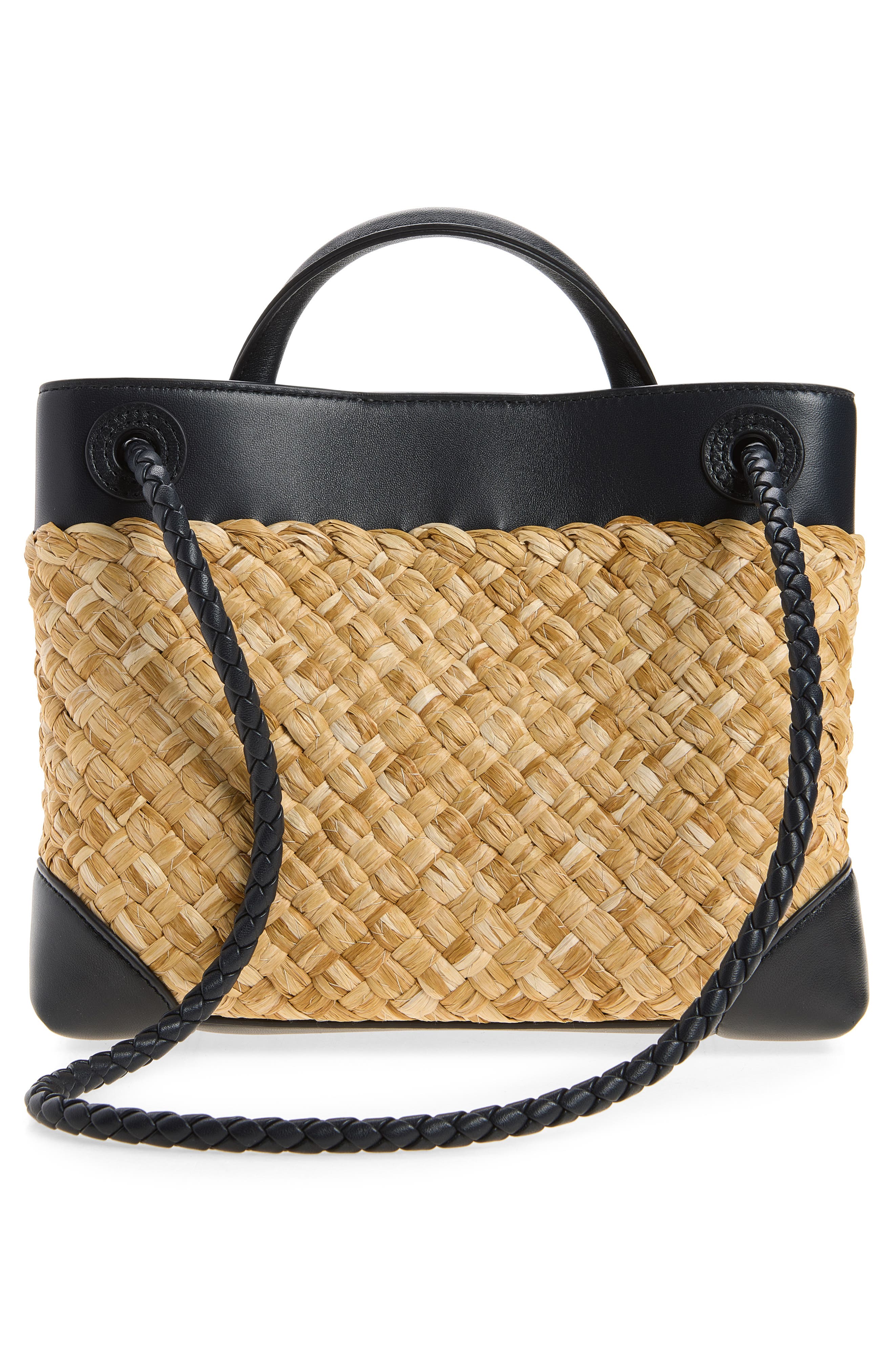 Small Andiamo Intrecciato Raffia Crossbody Bag, Alternate, color, 9968 NATURAL/ MIDN-M BRASS