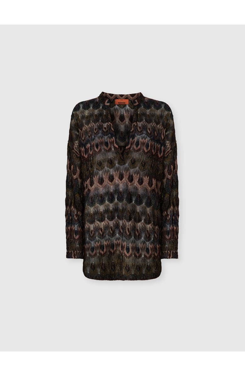 Missoni Viscose Lamé Blouse With Arabesque Motif, Main, color, Green& Brown