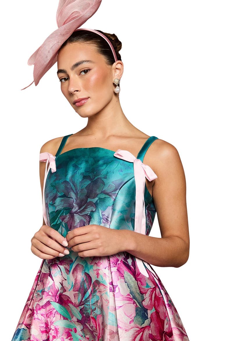 Strappy Bow Detail Twill Midi Dress, Alternate, color, Teal