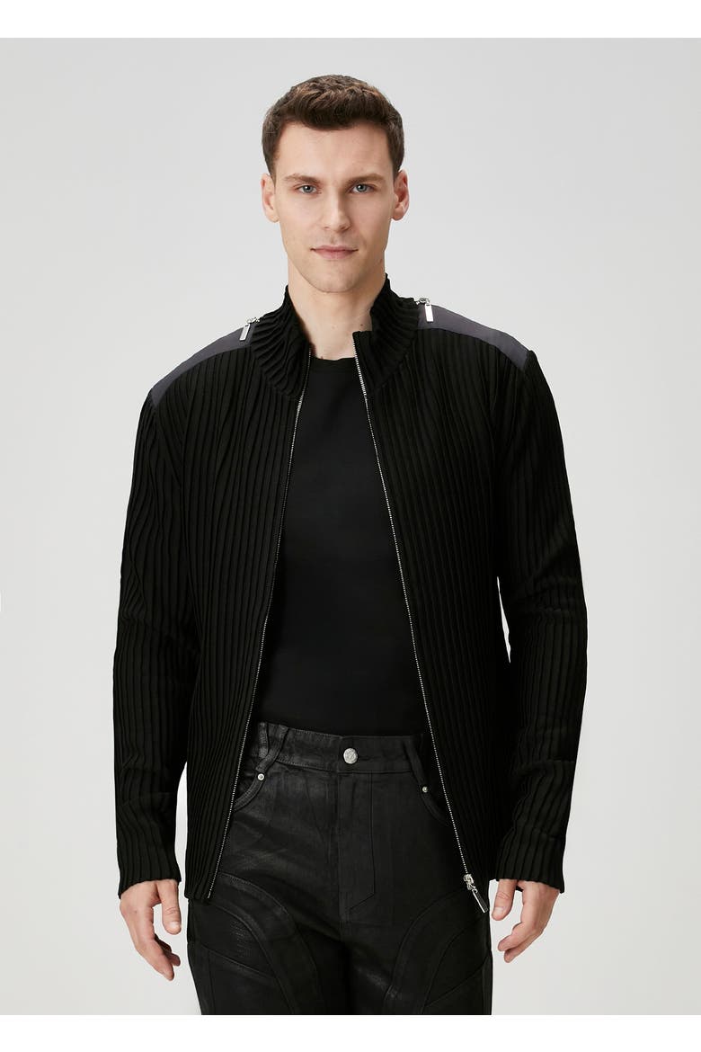 Knit Cardigan With Zip Detail, Alternate, color, BLACK
