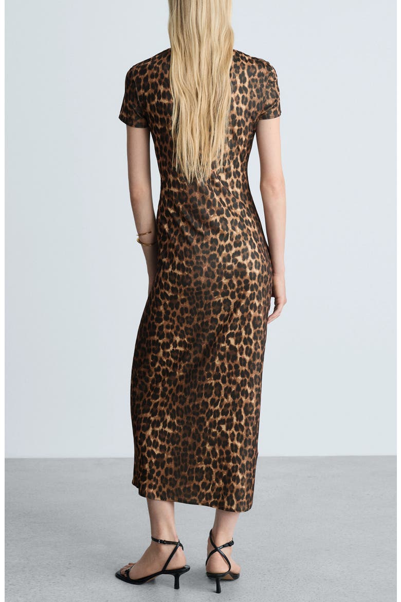 Leopard Print Side Ruched Dress, Alternate, color, BROWN