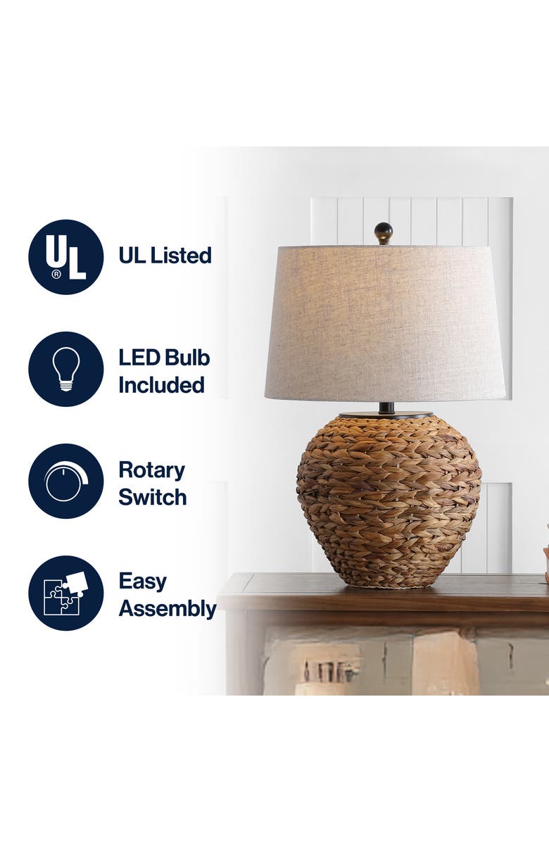 JONATHAN Y Alaro Farmhouse Coastal Water Hyacinth Basket LED Table Lamp, Alternate, color, Natural