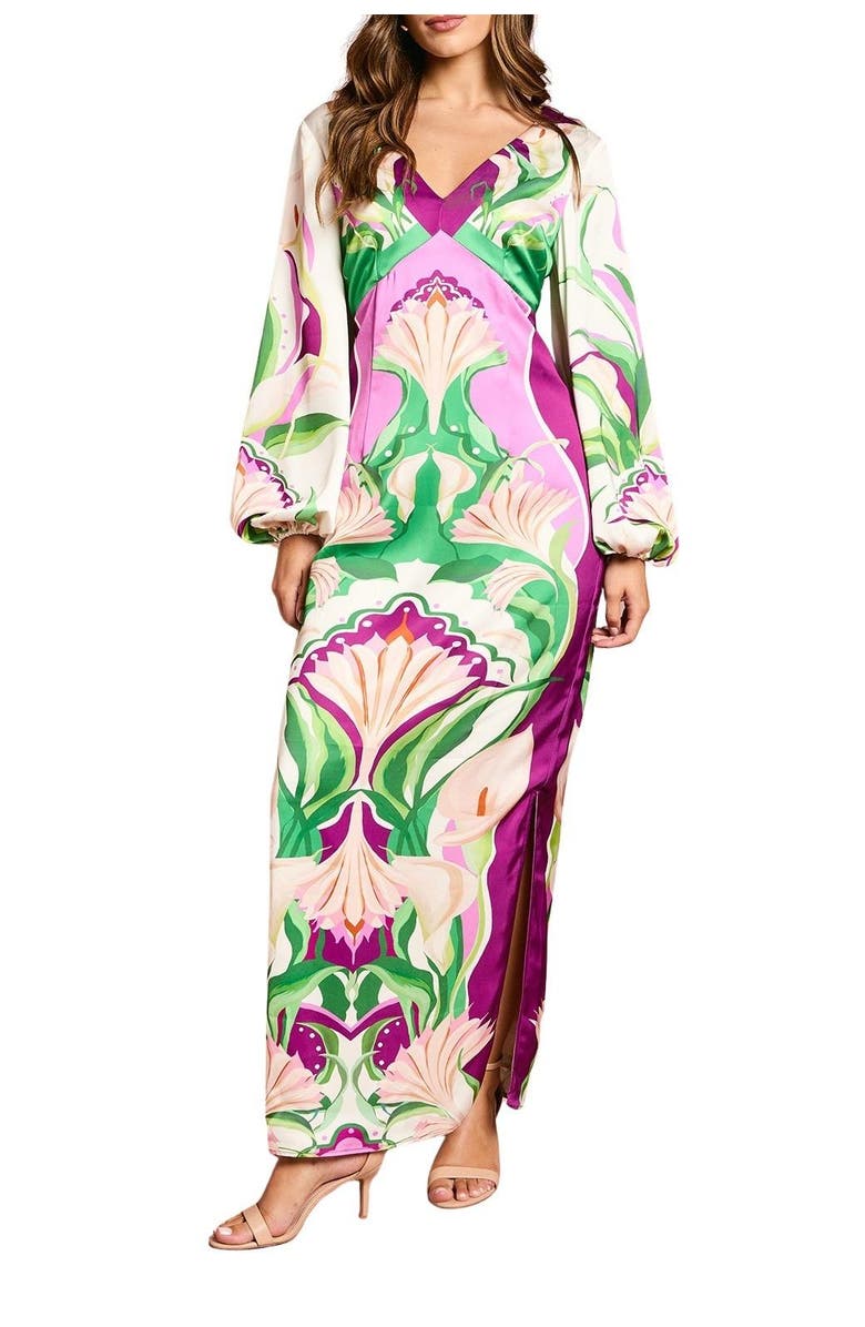 Coast Long Sleeve Placement Print Midi Dress, Alternate, color, Multi